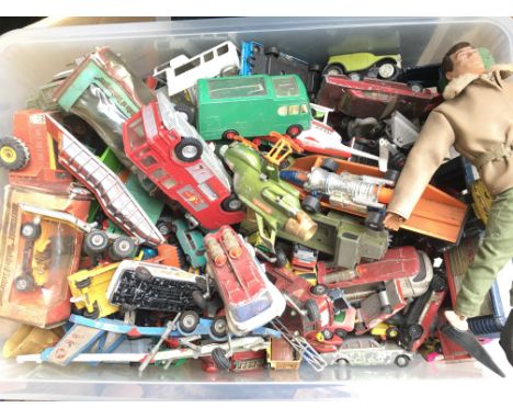 A Box Containing a  Large Collection of Playworn Die-Cast and a Action Man.