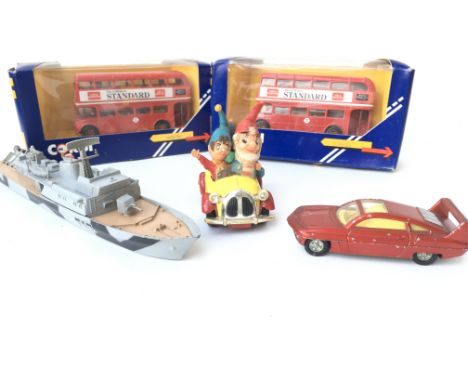 2 X Boxed Corgi London Buses ##C469/1 a Loose Corgi Noddy Car. A Dinky Samâ€™s Car and Dinky Corvette.