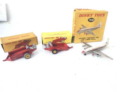 3 Boxed Dinky Toys Including 2 X Massey-Harris Manure Spreader (1 A/F) #321 and a Vickers Viscount 800 Air Liner-B.E.A.