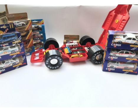 A Corgi Grand Prix Carry Case with Vehicles. Boxed Corgi and Matchbox Diecast.
