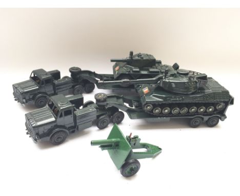 2 x Dinky Tank Transporters with Vehicles and a Britain’s Field Gun.