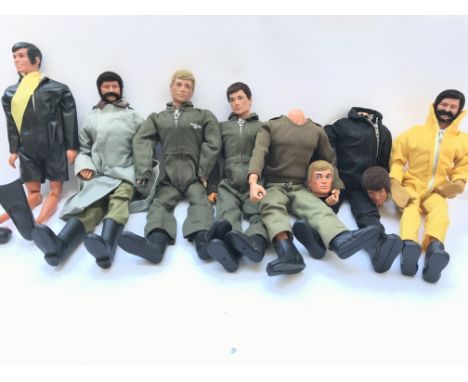 A Collection of Vintage Action Man and others. Also some Accessories and a Jeep with Trailer.