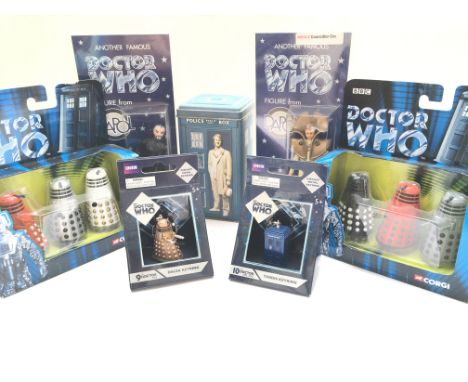 A Collection of boxed Corgi Dalek sets # Ty96204. Ty96207 2 X Doctor Who Key-rings. A Vintage Monet box and 2 X Dapol Figures