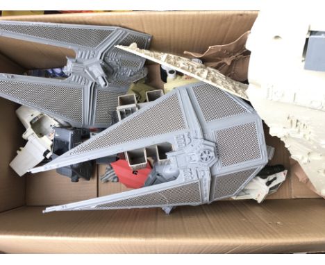 2 Boxes Containing a Collection of Vintage Star Wars Ships And Figures.including Mini Rigs. Falcon. Vader’s Tie Fighter. At-A