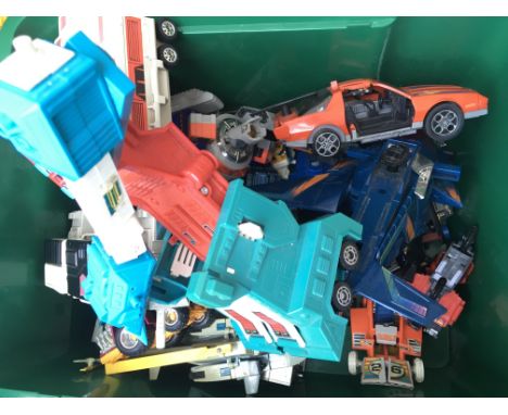 A Box Containing a Collection of Vintage Transformers and M.A.S.K.