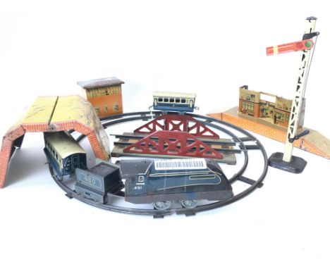 A Tin Plate Train and Track possibly Chad Valley.