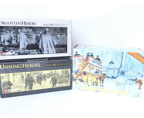 A Corgi Patton and Sherman Tanks From Unsung Heroâ€™s Collection Plus Matchbox London Omnibus.All Boxed.