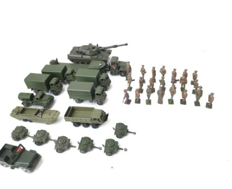 A Collection of Military Die Cast Vehicles including Dinky and Corgi. Also a Set of Playworn WW1 Led Soldier's.(Mil2).