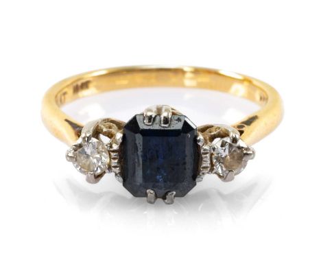 18CT GOLD & PLATINUM THREE STONE SAPPHIRE & DIAMOND RING, ring size M, 3.3gmsProvenance: private collection Wiltshire Comment