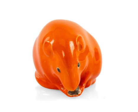 ROYAL WORCESTER PORCELAIN 'NETSUKE', modelled as an orange mouse, green printed marks to base, registration number 656300Prov