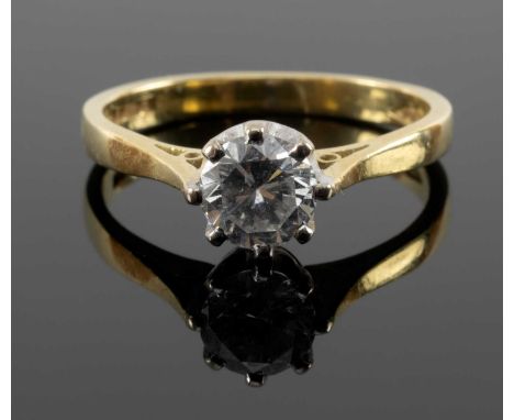 SOLITAIRE DIAMOND RING, in 18ct yellow gold shank, diamond appr. 0.7cts, gross wt 2.6gComments: ring size K
