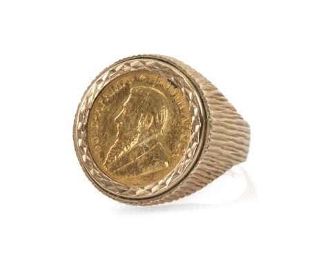 1983 1/10 OZ KRUGERRAND COIN in 9ct gold ring mount, ring size K, 7.1gmsProvenance: private collection GwyneddComments: good 