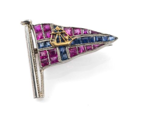 RUBY &amp; SAPPHIRE ROYAL LYMINGTON YACHT CLUB BURGEE BROOCH, 25mm wide, gross wt 4.6gmsProvenance: private collection Monmou