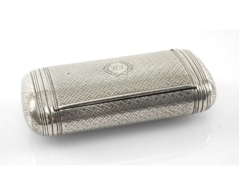 GEORGE III SILVER SNUFF BOX, possibly William Elliott, London 1808, oval section, engine turned decoration with reeded bands,