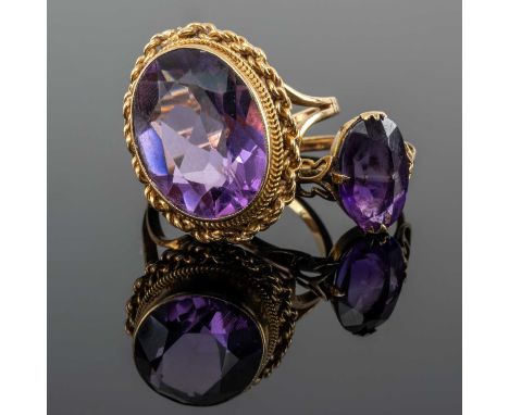 TWO 9CT GOLD AMETHYST RINGS, ring sizes N & O, 7.2gms gross (2)Provenance: private collection North West EnglandComments: lig