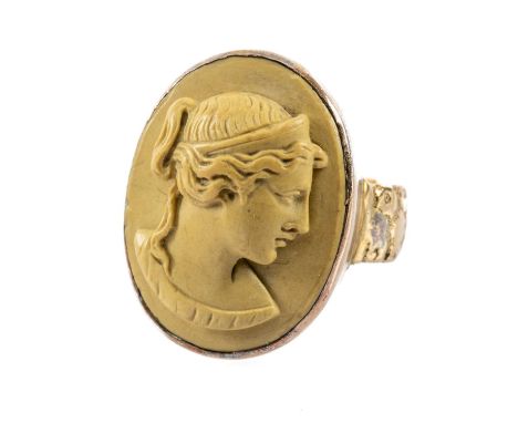 18CT GOLD LAVA CAMEO RING, ring size M, 7.1gmsProvenance: private collection DenbighshireComments: light wear and tear overal