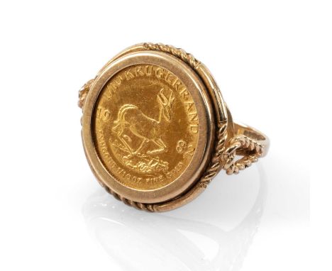 1982 1/10 OZ KRUGERRAND COIN in 9ct gold ring mount, ring size K, 6.8gmsProvenance: private collection North West EnglandComm