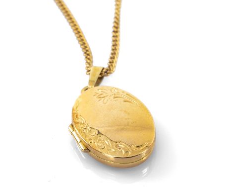 9CT GOLD OVAL LOCKET on 9ct gold chain, 8.3gmsProvenance: private collection Wiltshire Comments: light wear overall, dints, v