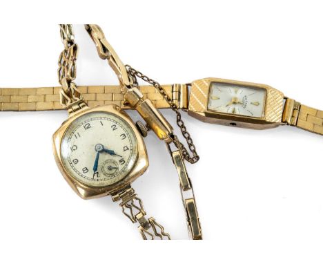 TWO VINTAGE 9CT GOLD LADY'S WRISTWATCHES, comprising 9ct gold Rotary wristwatch with 9ct gold brick link bracelet with 9ct go