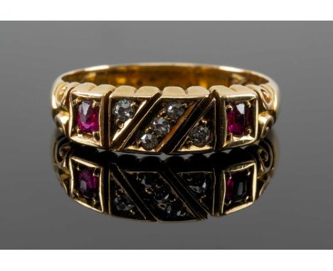ANTIQUE 18CT GOLD RUBY & DIAMOND RING, ring size N, 3.6gms in vintage ring boxProvenance: private collection CarmarthenshireC