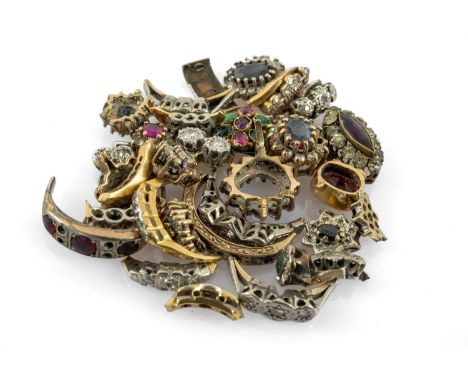 ASSORTED OFF CUT JEWELLERY comprising mainly ring pieces containing some tiny diamonds and other semi-precious stones, 31.2gm