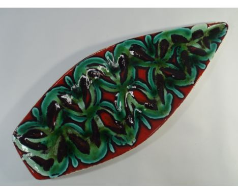 A Poole Pottery Delphis Studio leaf plate shape number 82 in turquoise and red colours 