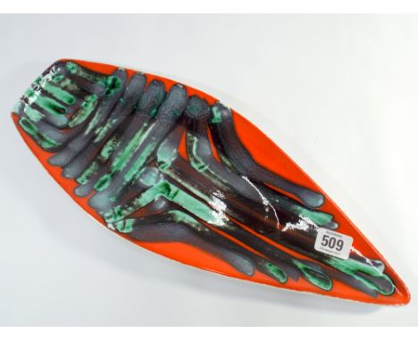 A Poole Pottery Delphis Studio leaf plate shape number 82 in orange and turquoise colours 