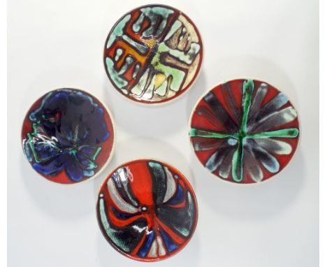 Four Poole Pottery Delphis Studio circular pin trays shape No 49