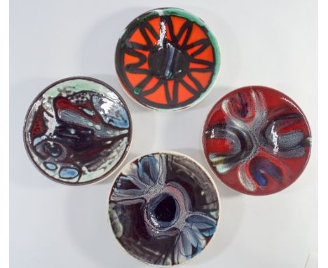 Four Poole Pottery Delphis Studio circular pin trays shape No 49