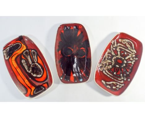 Three  Poole Pottery Delphis Studio rectangular pin tray