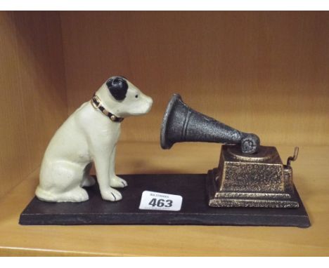 Cast iron model of the HMV terrier dog with grammar phone