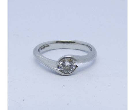 Modern platinum and diamond solitaire diamond ring, ring size L, diamond weight approx 0.35 points