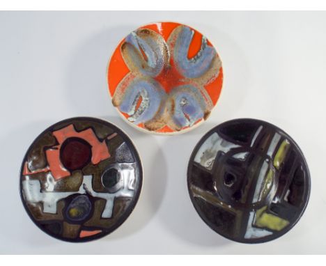 Three Poole Pottery Delphis Studio circular pin trays shape No 49