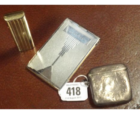 Hallmarked silver vesta case, gold plated Calibri lighter and an aide memoir notebook 