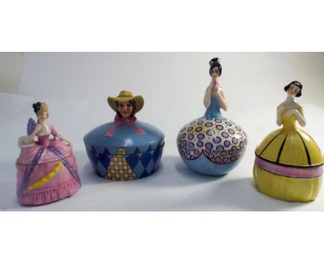 Four Art Deco powder bowls ladies to include Etling lady in a bonnet example
