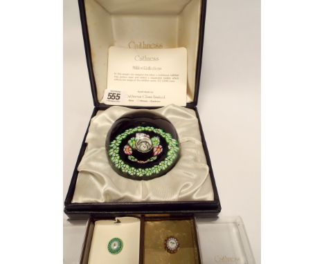 Caithness Millifiori Reflections paperweight in box together with two miniature Caithness paperweight studs 