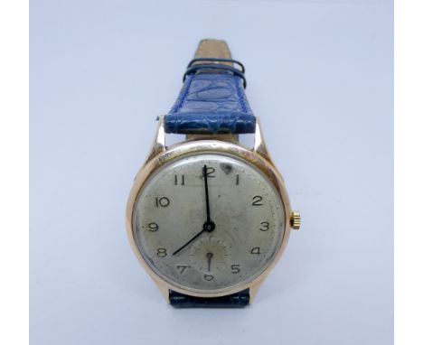 Gents vintage 18 carat rose gold wristwatch, on later mock croc strap 