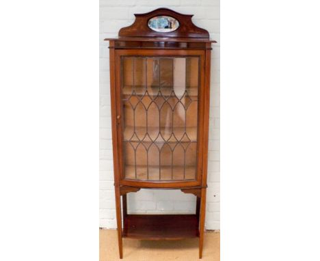 A 2' Edwardian inlaid mahogany bow front leaded glazed china display cabinet with under shelf 