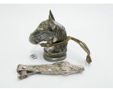 Novelty silver plated horse head table lighter and a silver plated horse head cigar cutter