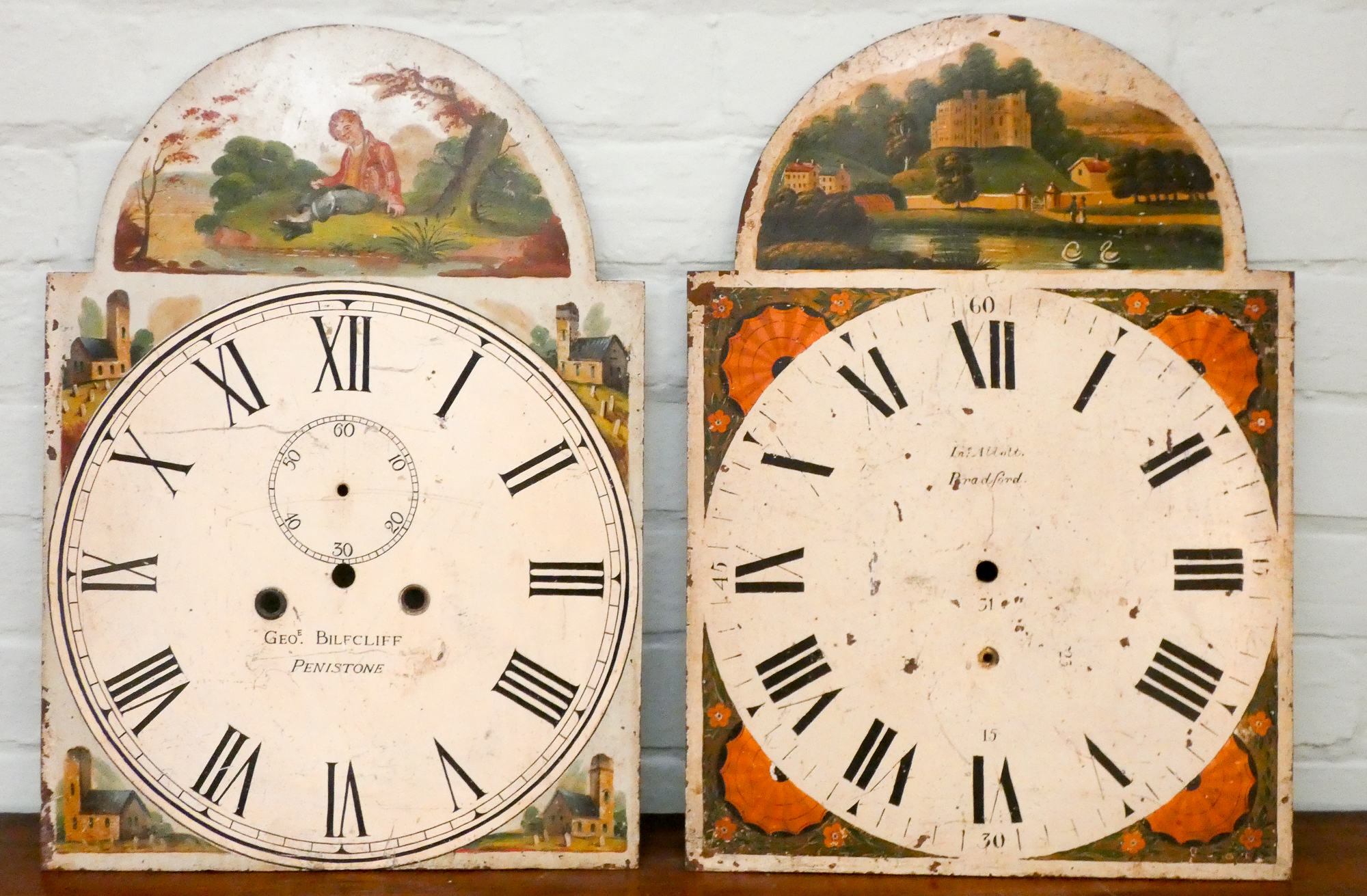 Two Victorian painted Grandfather clock faces