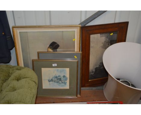 Two pencil signed limited edition prints depicting local scenes; together with an oak framed black and print of a river scene