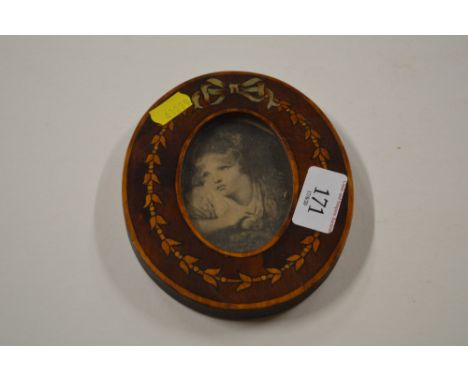 After Gainsborough, oval portrait print contained in inlaid oval frame