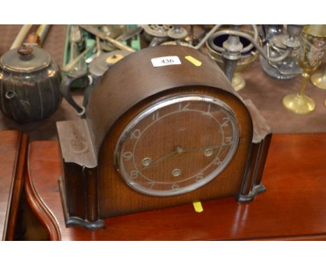 A Smiths Enfield oak cased three hole mantel clock 