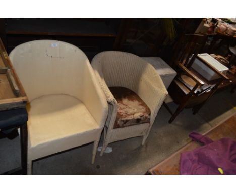 Two loom armchairs; a linen basket and a commode chair 