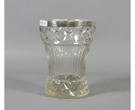 A silver rimmed cut glass vase assayed Sheffield 1925.