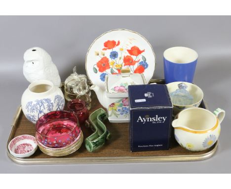 A tray lot of collectable china to include Wade, Poole and Royal Albert examples.