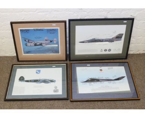 A framed and signed RAF fighter bomber print, a signed American Stealth fighter print, signed Confederate Air Force print and
