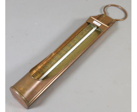 A large Victorian brass and copper wall hanging thermometer makers W. Reeves & Co. London.