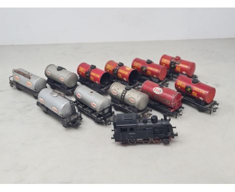 Ten unboxed Trix Twin 'Esso' and 'Shell' Tankers, a Hornby Dublo 'Royal Daylight' Tanker and a Marklin HO scale 0-6-0T Locomo