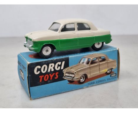 A boxed Corgi Toys No.200 green and off white Ford Consul Saloon with leaflet, Nr M-M, box Ex 